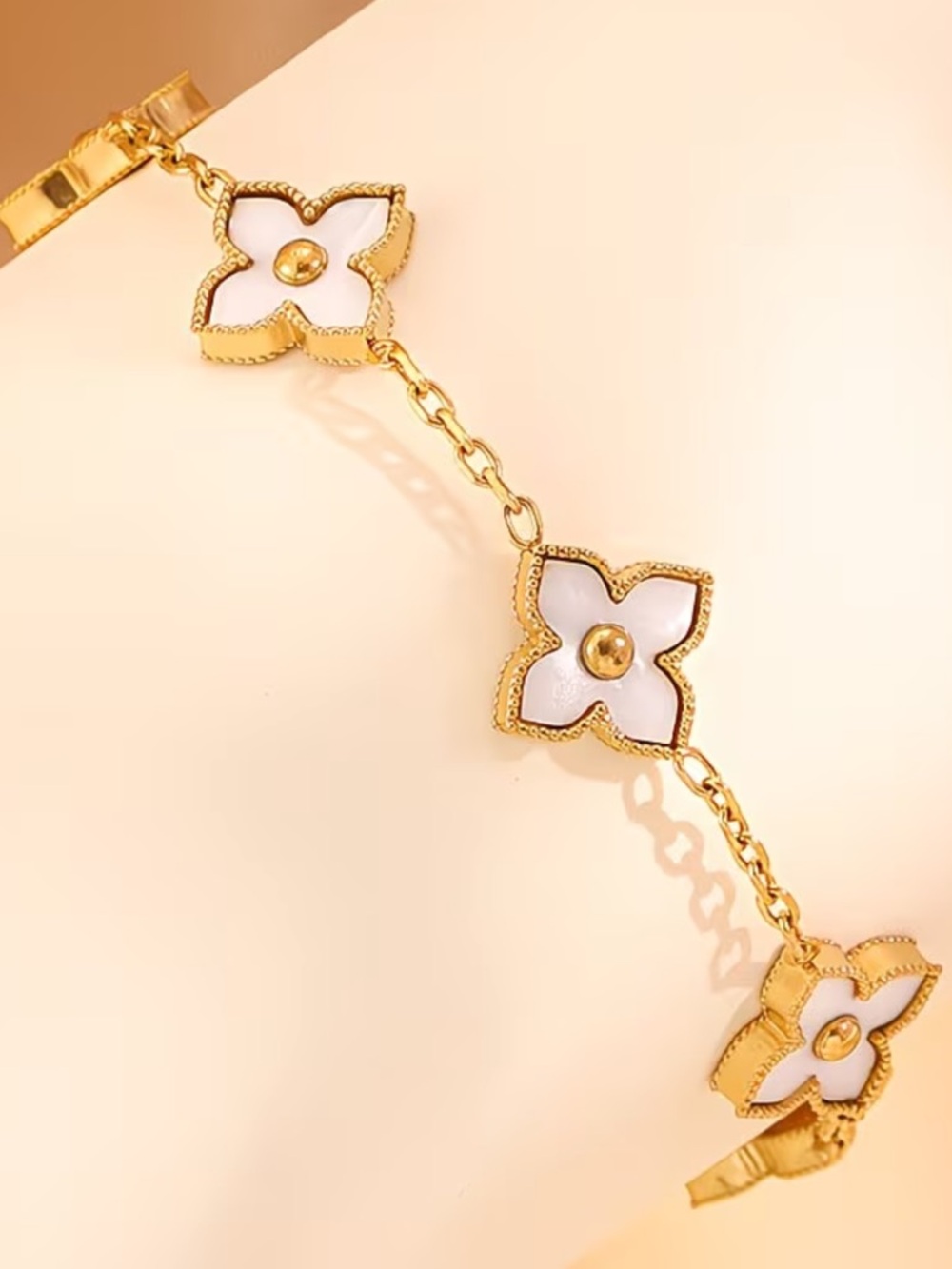 Kohl's Gold and White Floral Link Bracelet - Women's Jewelry